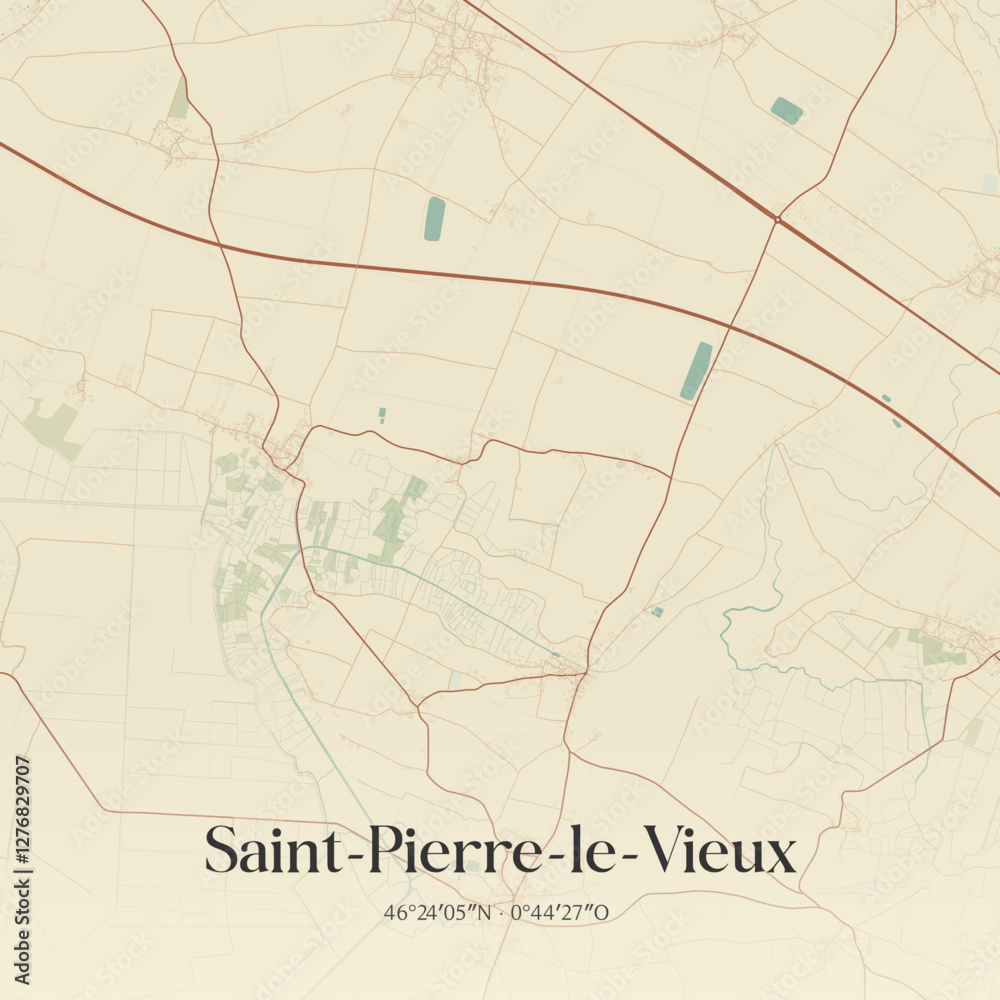 Fototapeta premium Vintage map of Saint-Pierre-le-Vieux, France.