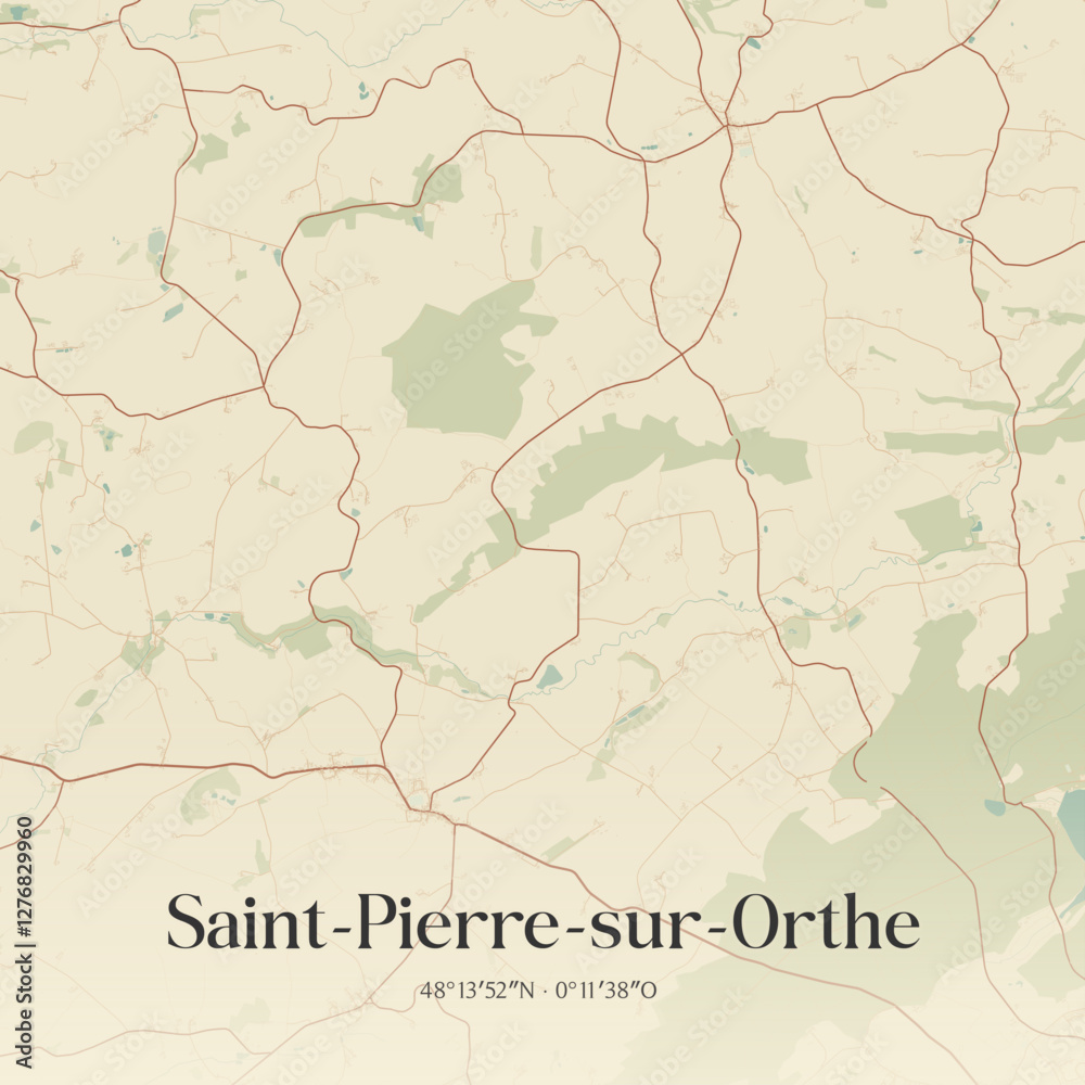 Fototapeta premium Vintage map of Saint-Pierre-sur-Orthe, France.