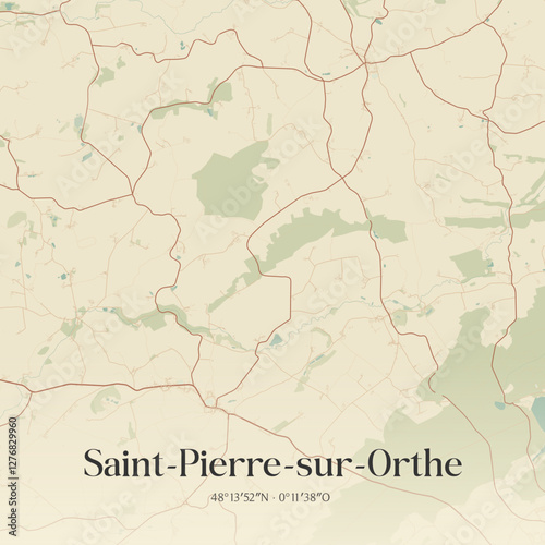 Vintage map of Saint-Pierre-sur-Orthe, France.