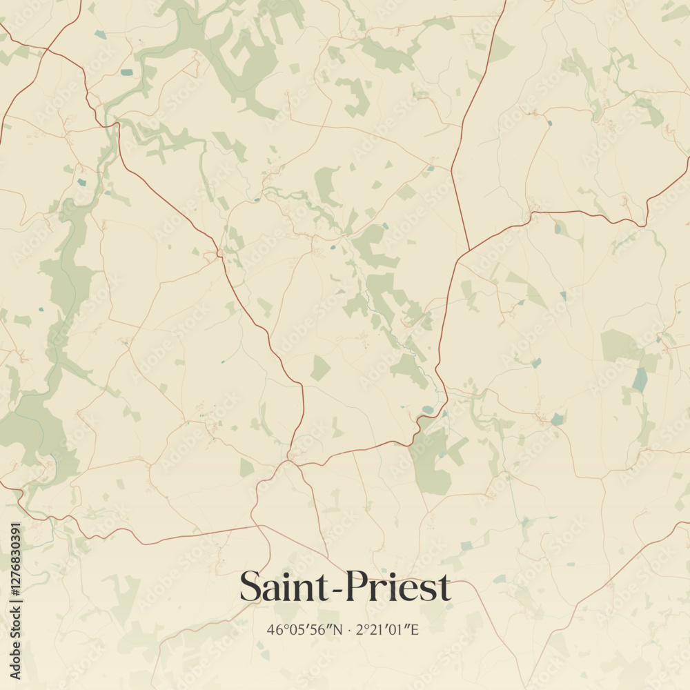 Fototapeta premium Vintage map of Saint-Priest, France.