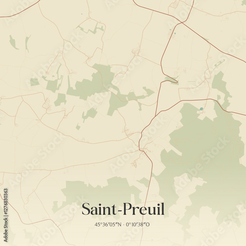 Vintage map of Saint-Preuil, France.