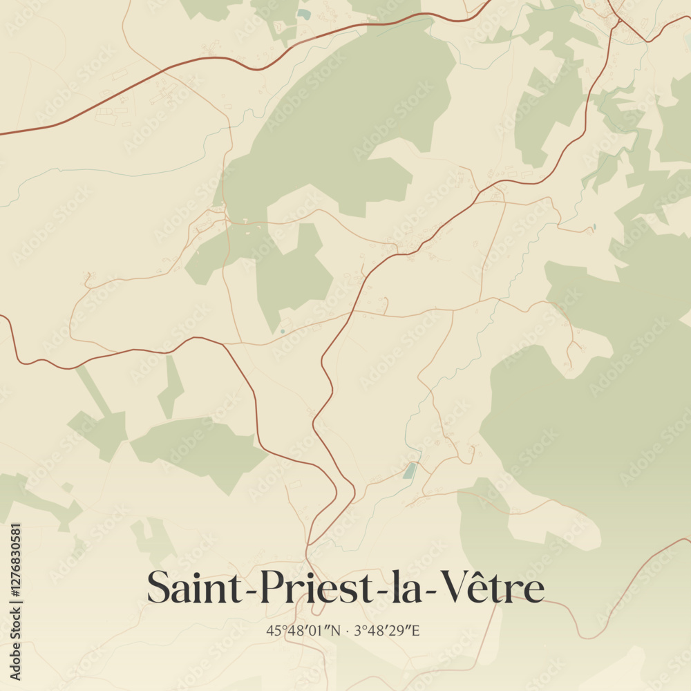 Obraz premium Vintage map of Saint-Priest-la-Vêtre, France.