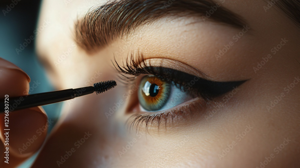 Naklejka premium Professional Woman Applying Liquid Eyeliner with Precision