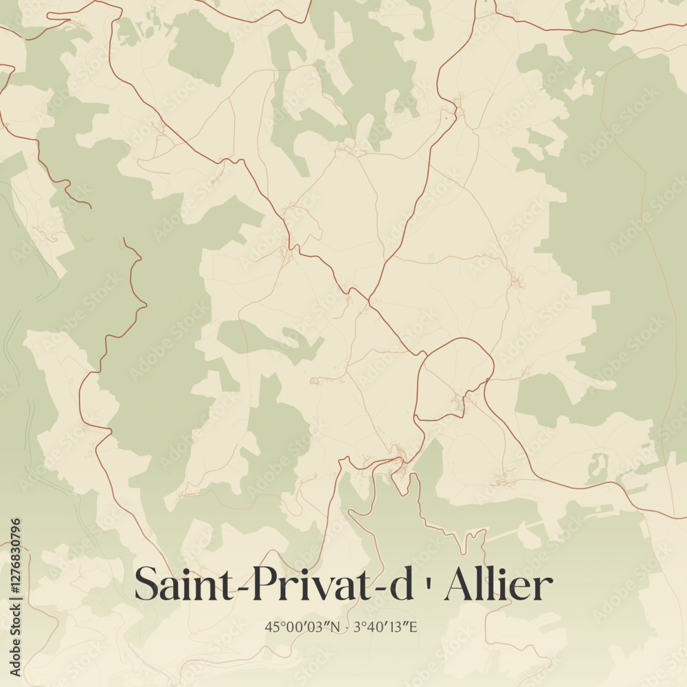 Obraz premium Vintage map of Saint-Privat-d'Allier, France.