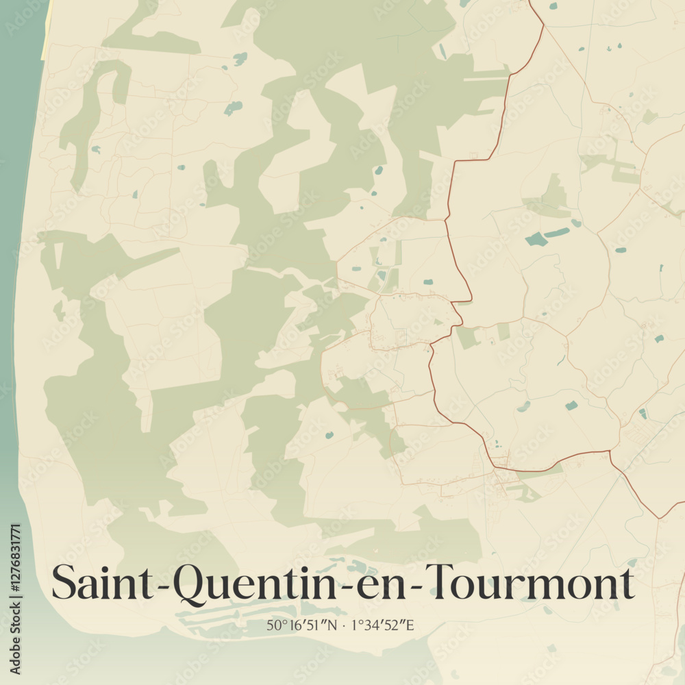 Fototapeta premium Vintage map of Saint-Quentin-en-Tourmont, France.
