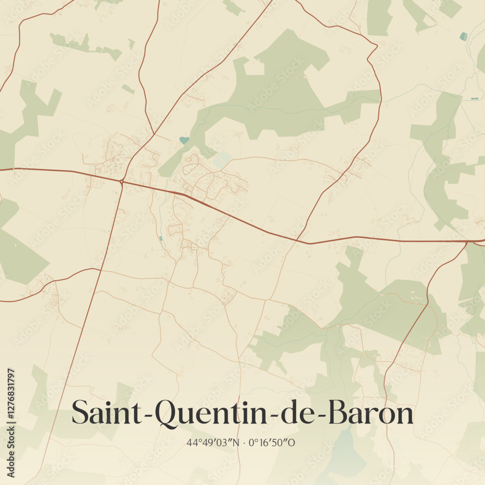 Obraz premium Vintage map of Saint-Quentin-de-Baron, France.