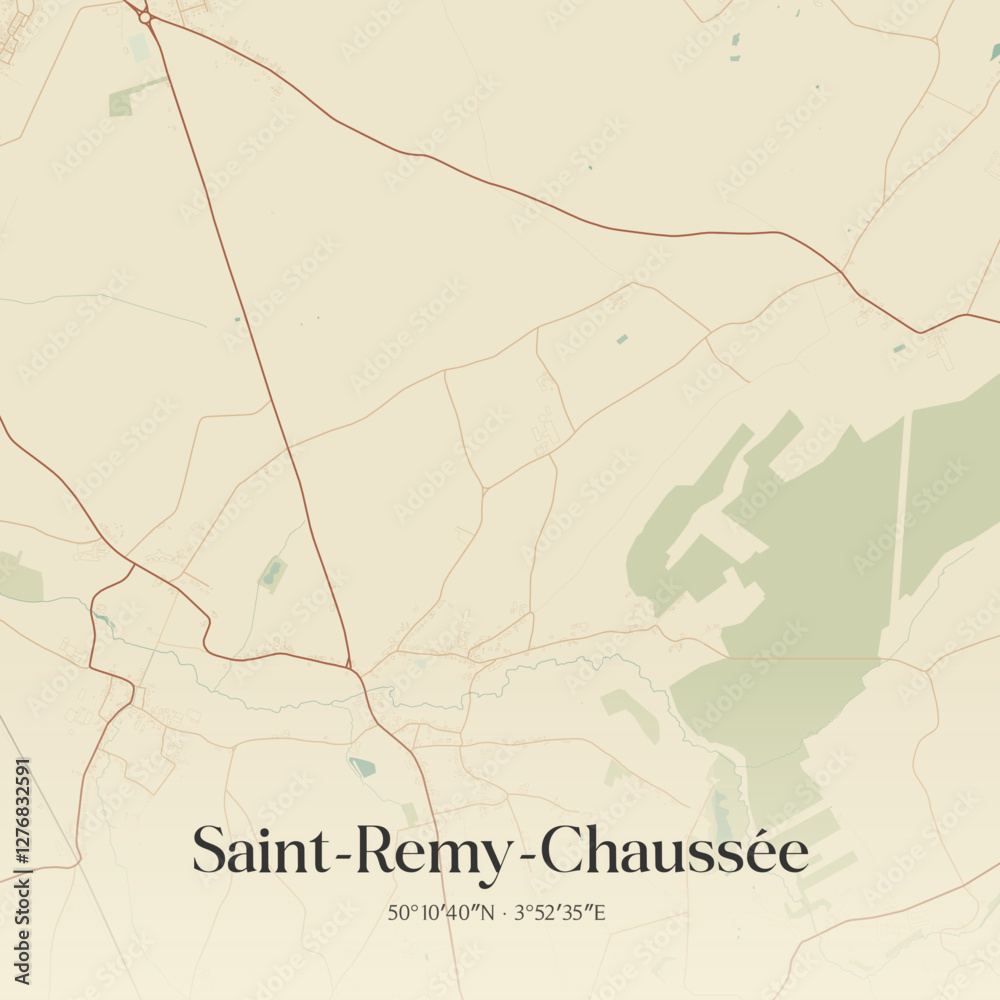 Fototapeta premium Vintage map of Saint-Remy-Chaussée, France.