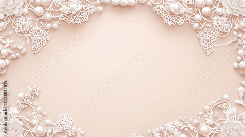 A congratulatory banner featuring a frame adorned with patterns, pearls, and jewelry on a creamy beige background. Room for text.