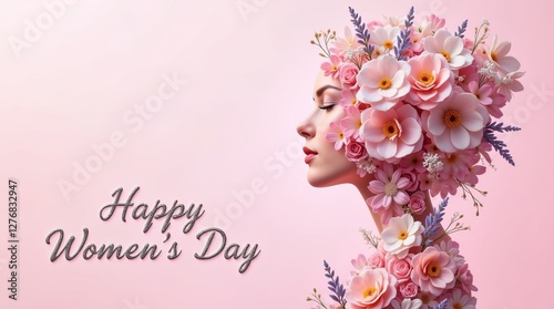 Silhouette of a girl, delicate stylish postcard Women's Day.
