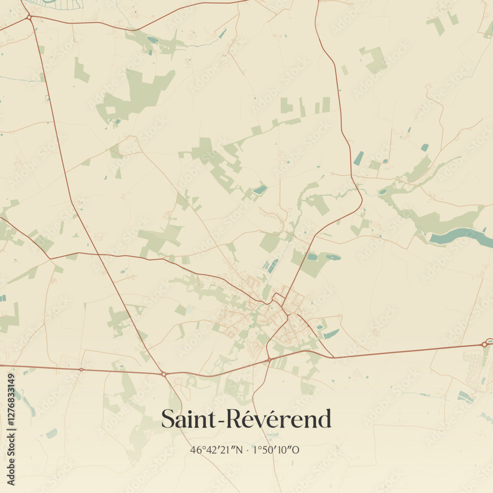 Fototapeta premium Vintage map of Saint-Révérend, France.