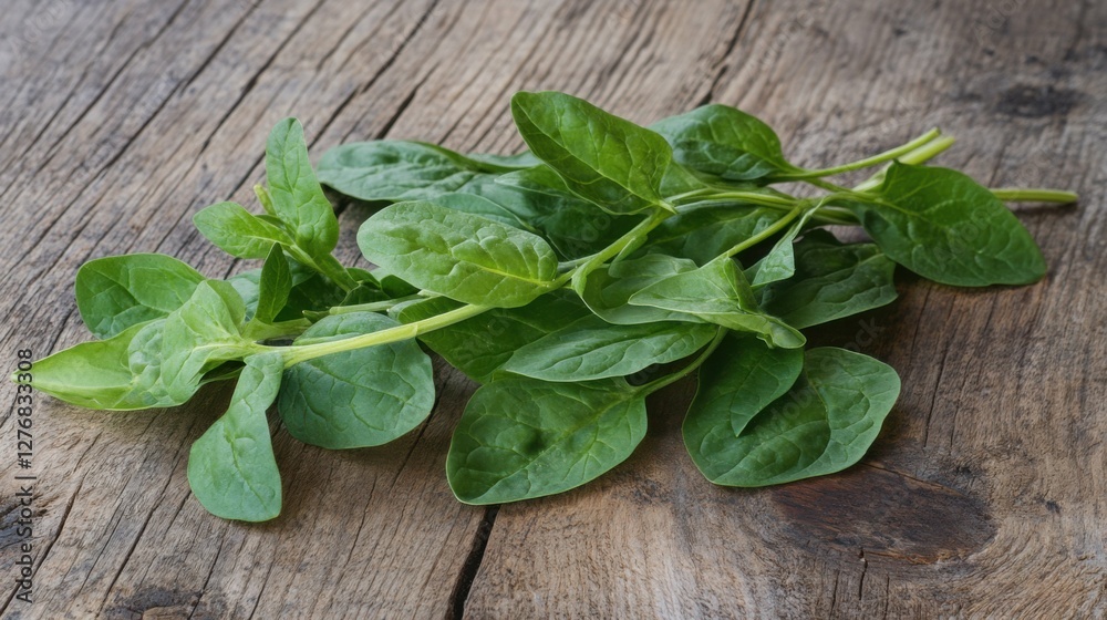 arrangement of fresh green spinach leaves on a rustic wooden table, vibrant and natural colors, inviting and detailed focus arrangement of fresh green spinach leaves on a rustic wooden table, vibrant and natural colors, inviting and detailed focus