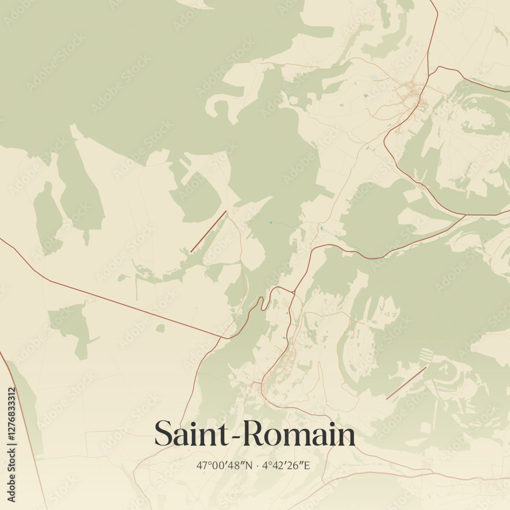 Fototapeta premium Vintage map of Saint-Romain, France.
