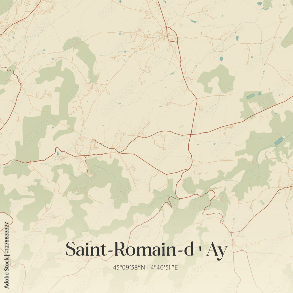 Fototapeta premium Vintage map of Saint-Romain-d'Ay, France.