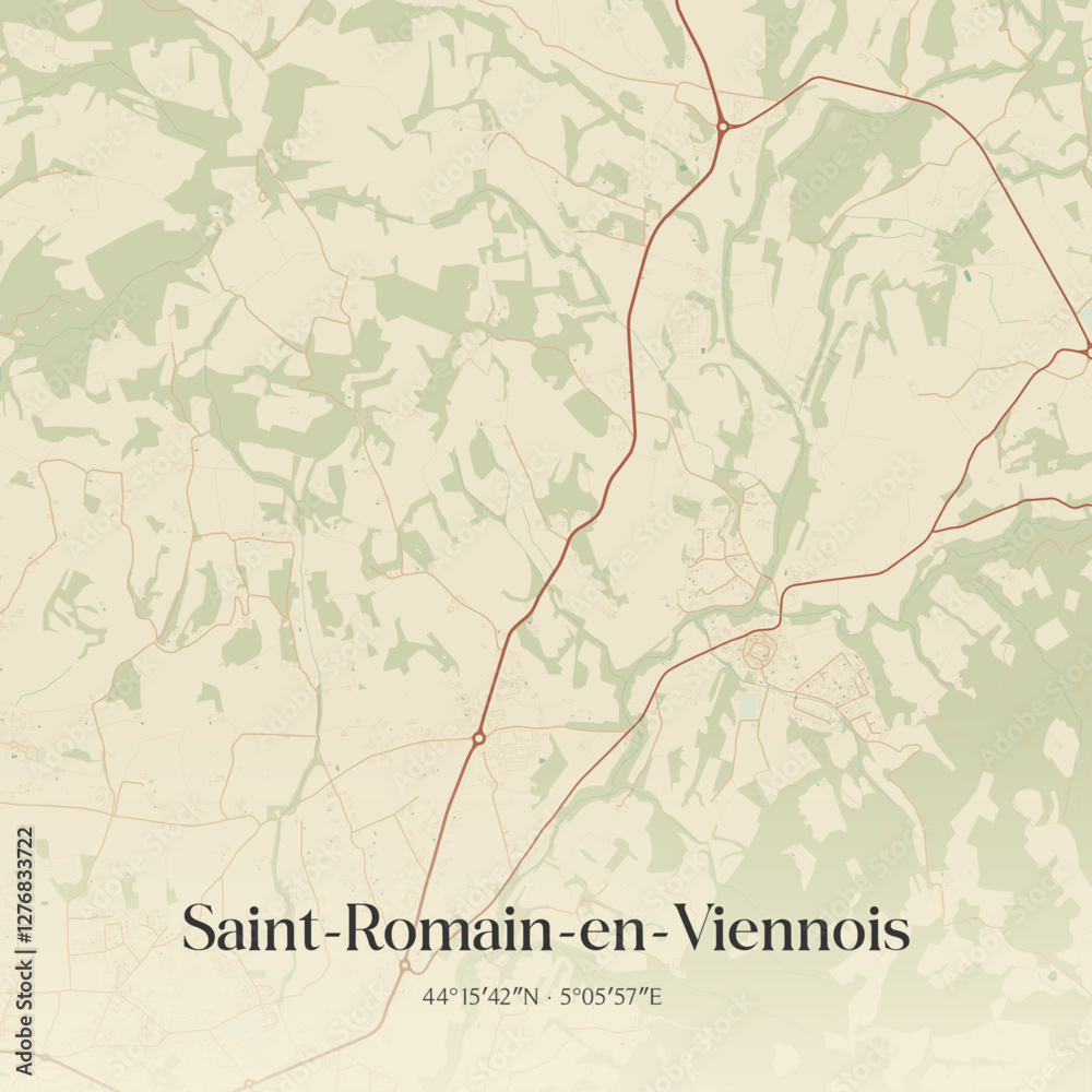 Fototapeta premium Vintage map of Saint-Romain-en-Viennois, France.