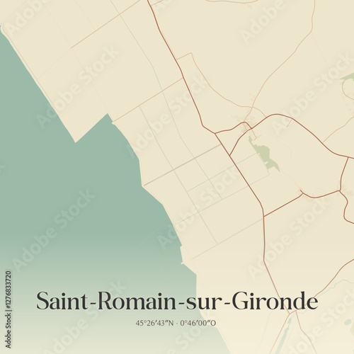 Vintage map of Saint-Romain-sur-Gironde, France.