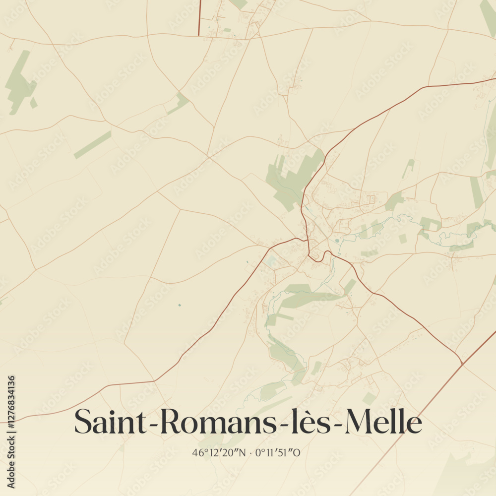 Obraz premium Vintage map of Saint-Romans-lès-Melle, France.
