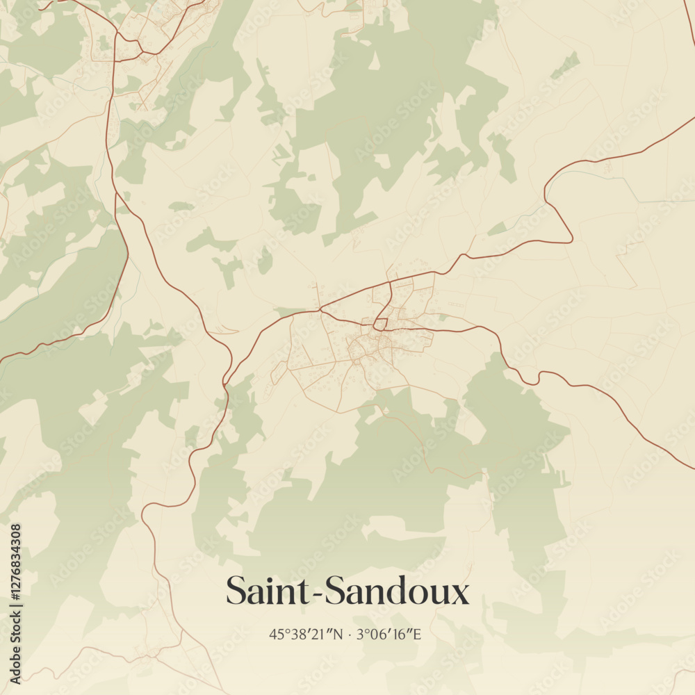 Obraz premium Vintage map of Saint-Sandoux, France.