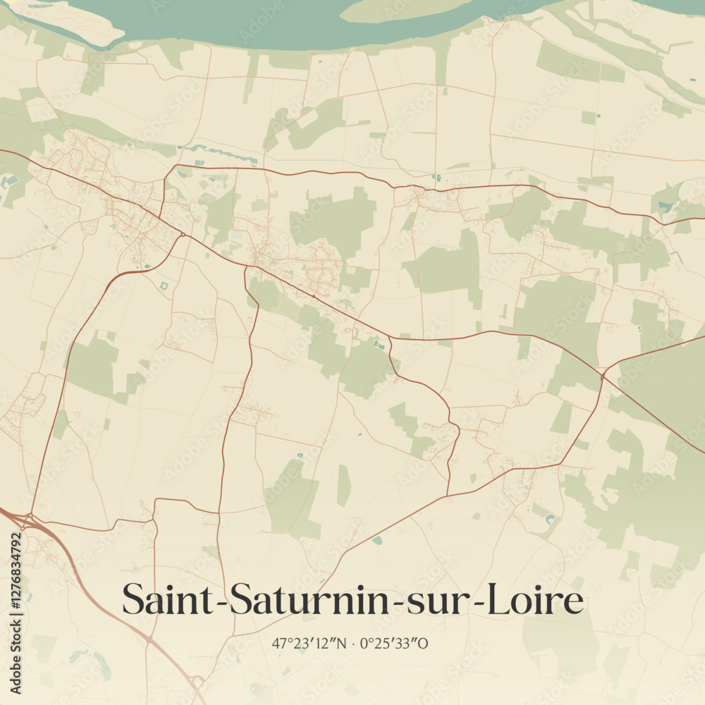Obraz premium Vintage map of Saint-Saturnin-sur-Loire, France.