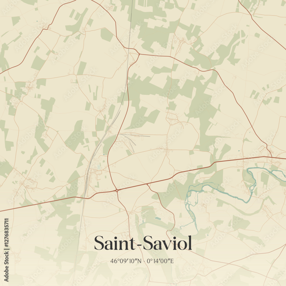 Fototapeta premium Vintage map of Saint-Saviol, France.