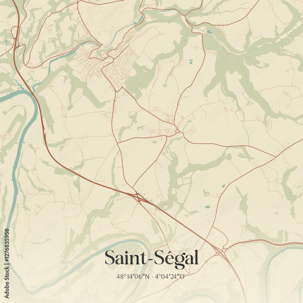 Fototapeta premium Vintage map of Saint-Ségal, France.