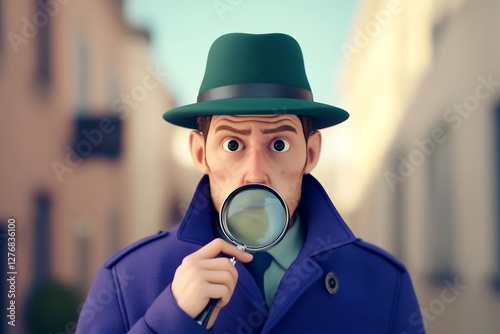 comic-style detective magnifying glass looking photo