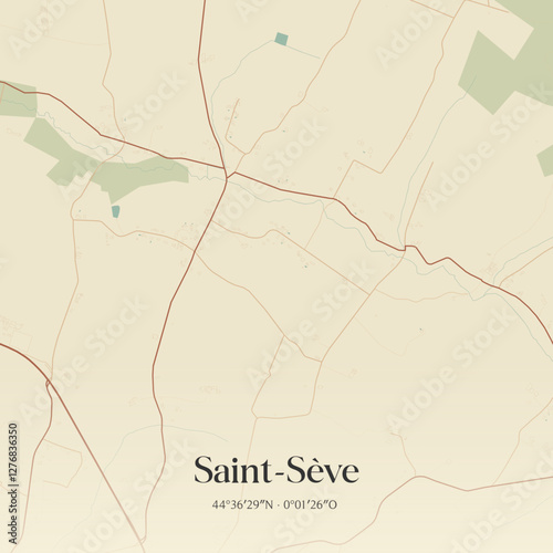 Vintage map of Saint-Sève, France.