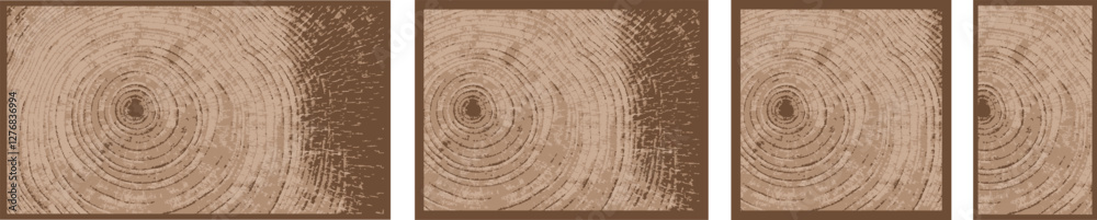 Fototapeta premium Vector Wood Grain Ring Prints Set – Cross-Section Tree Trunk Backgrounds for Cards and Banners