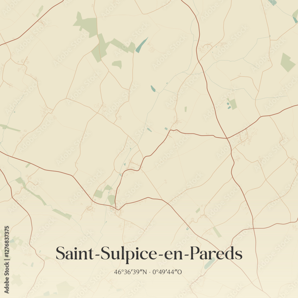 Fototapeta premium Vintage map of Saint-Sulpice-en-Pareds, France.