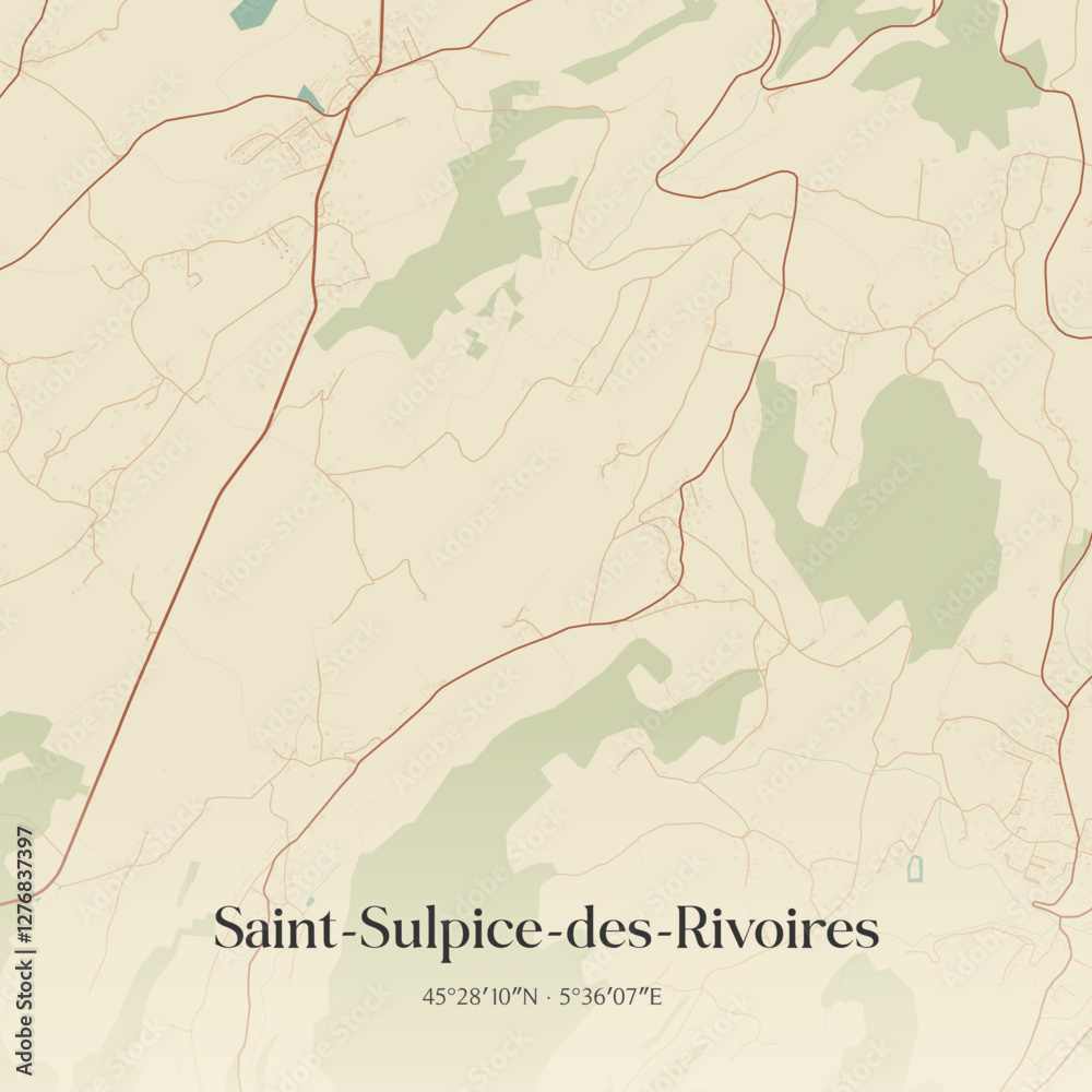 Fototapeta premium Vintage map of Saint-Sulpice-des-Rivoires, France.