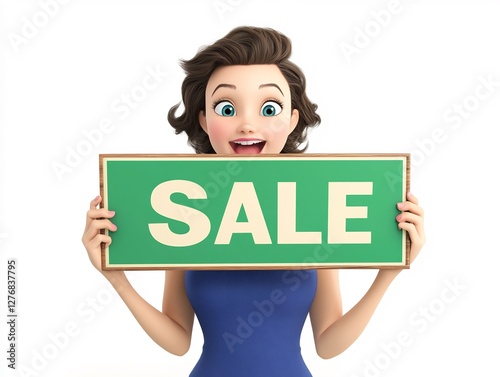 cartoon woman holding SALE sign excitement photo