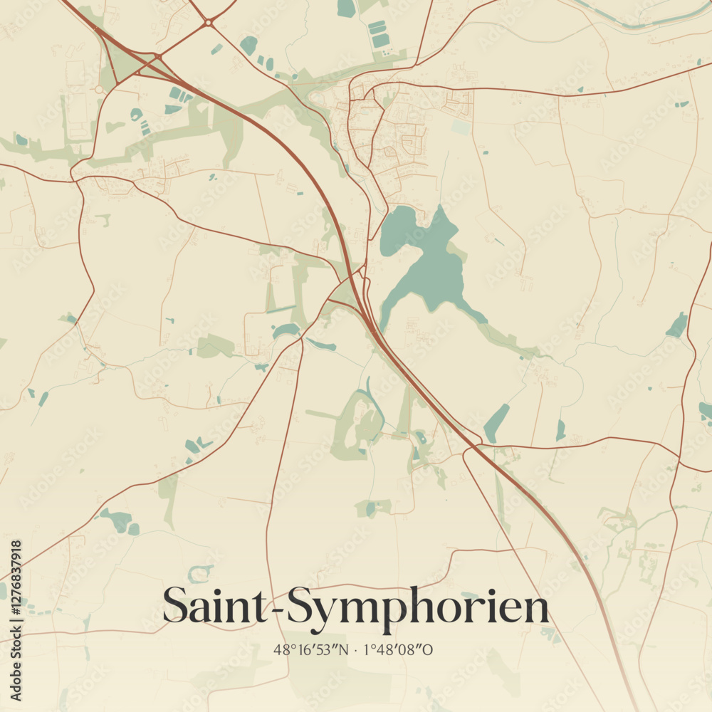 Fototapeta premium Vintage map of Saint-Symphorien, France.