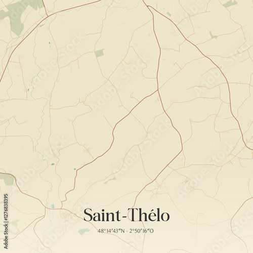 Vintage map of Saint-Thélo, France.
