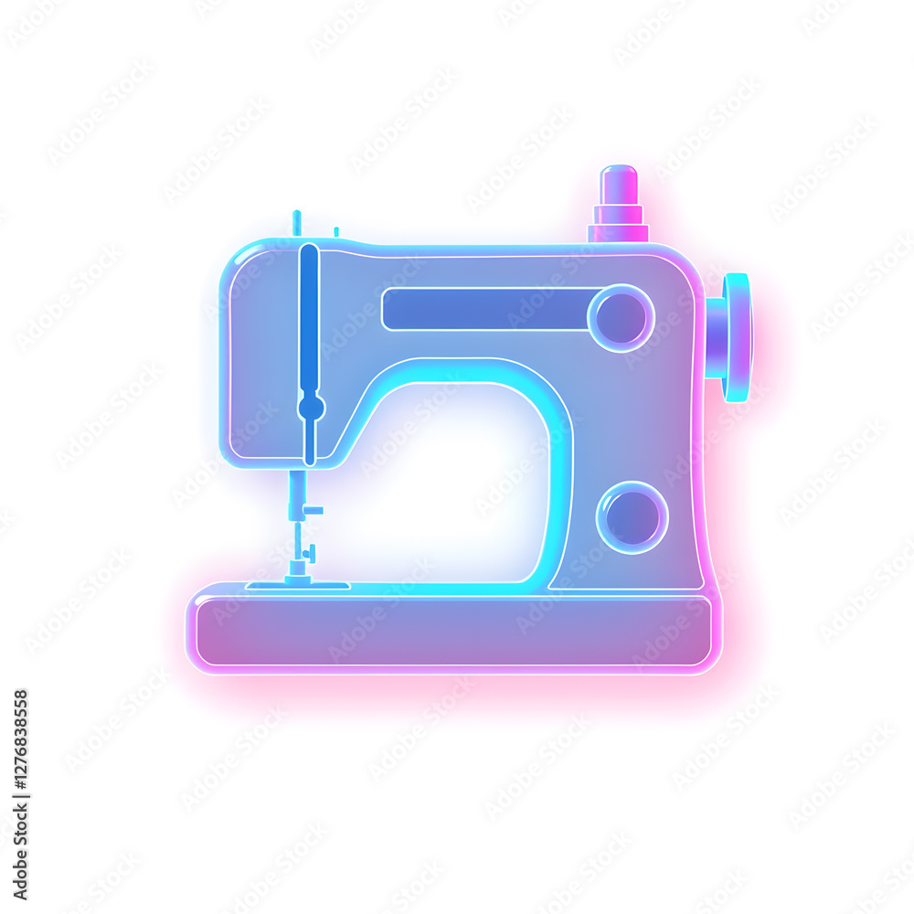 sewing machine holographic 3D icon. neon symbol vector illustration isolated on white background. Generative AI sewing machine holographic 3D icon. neon symbol vector illustration isolated on white background. Generative AI