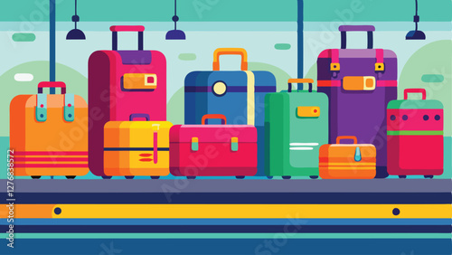 Serene Airport Scene with Colorful Luggage and Airplanes in the Background