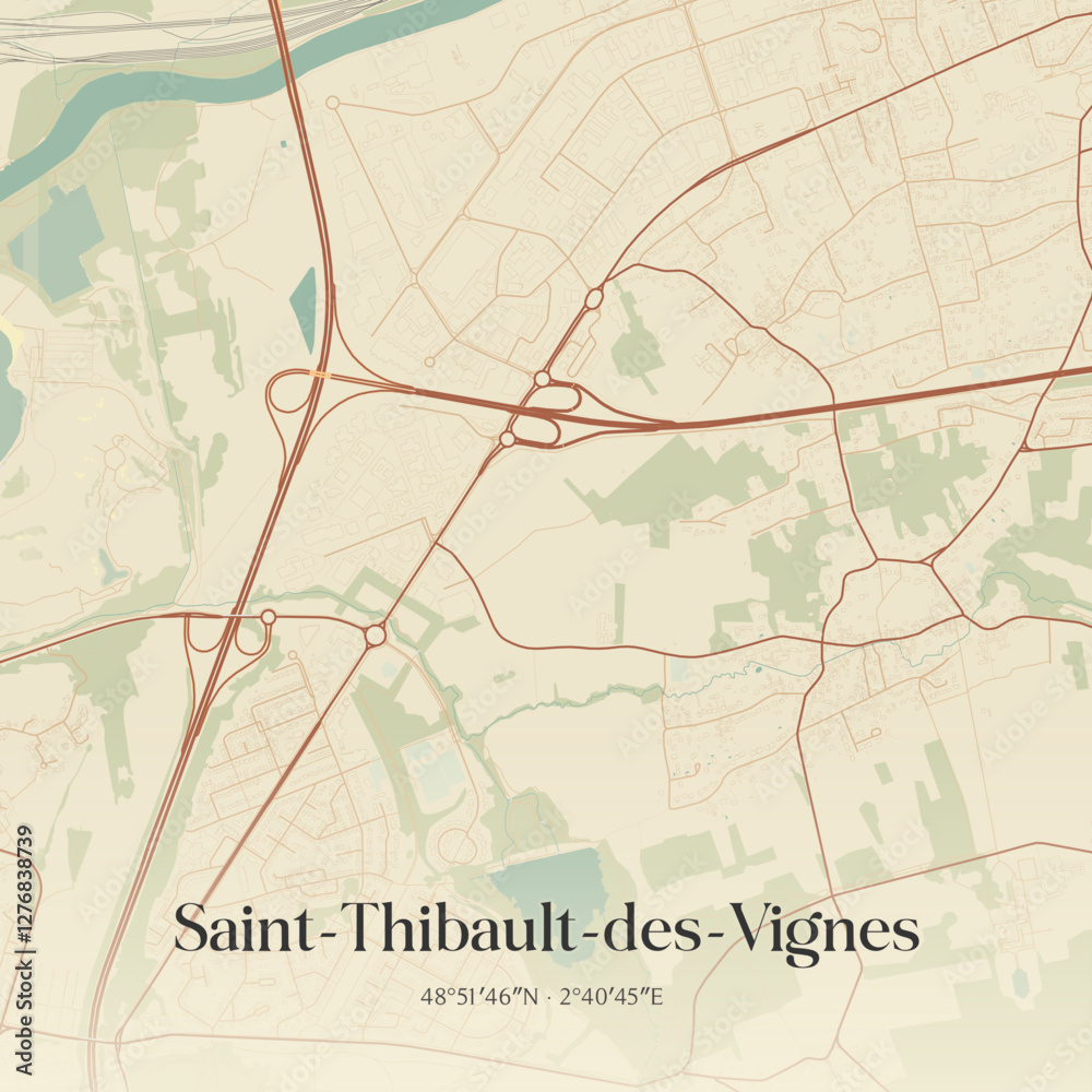 Fototapeta premium Vintage map of Saint-Thibault-des-Vignes, France.