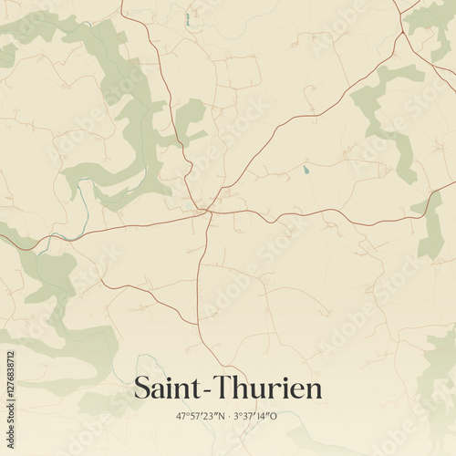 Vintage map of Saint-Thurien, France.