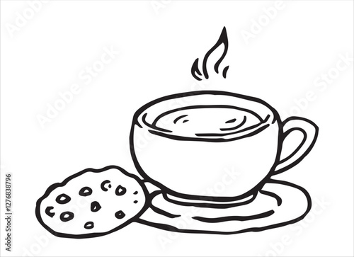 a cup of tea and cookies. vector illustration in doodle style