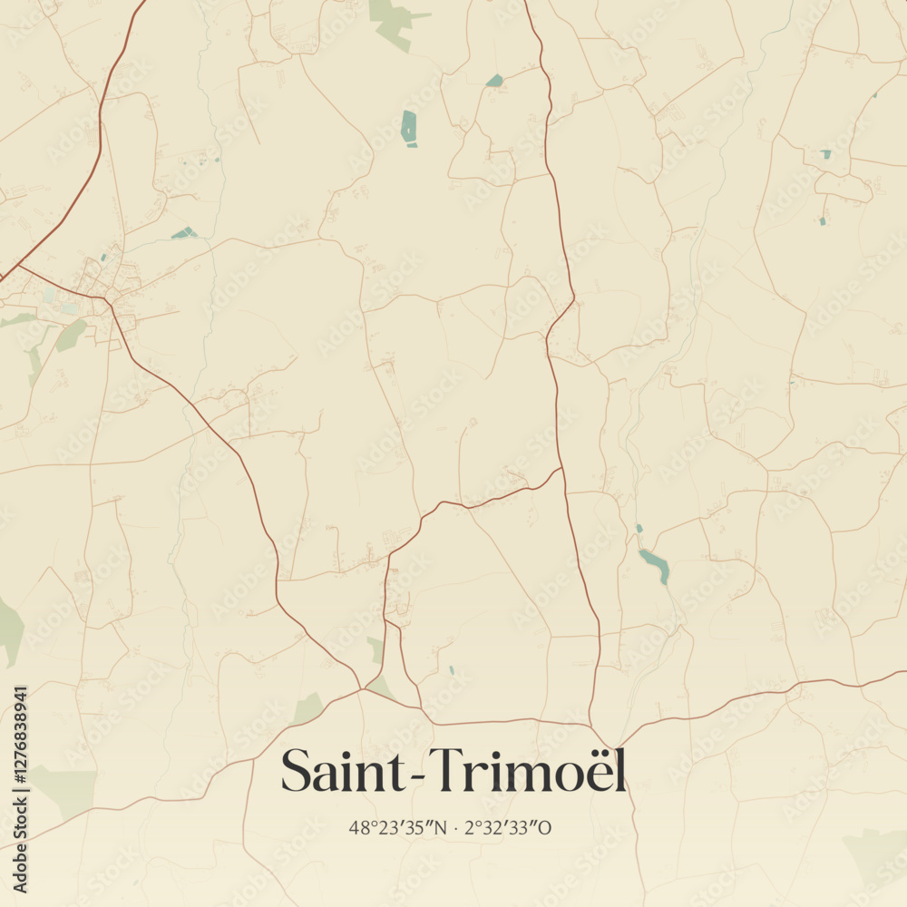 Fototapeta premium Vintage map of Saint-Trimoël, France.