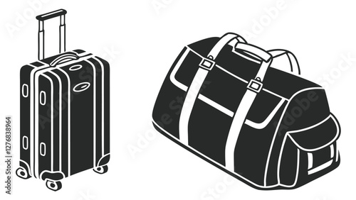 Serene Airport Scene with Colorful Luggage and Airplanes in the Background