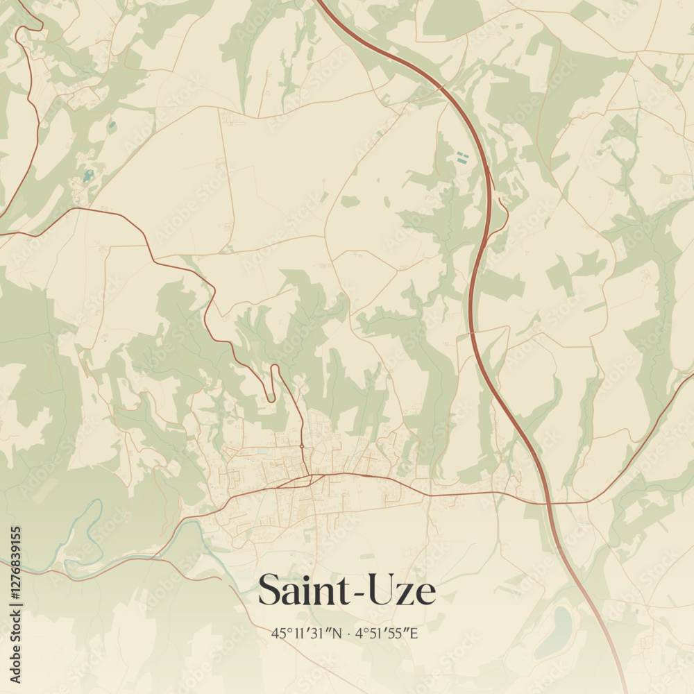 Fototapeta premium Vintage map of Saint-Uze, France.