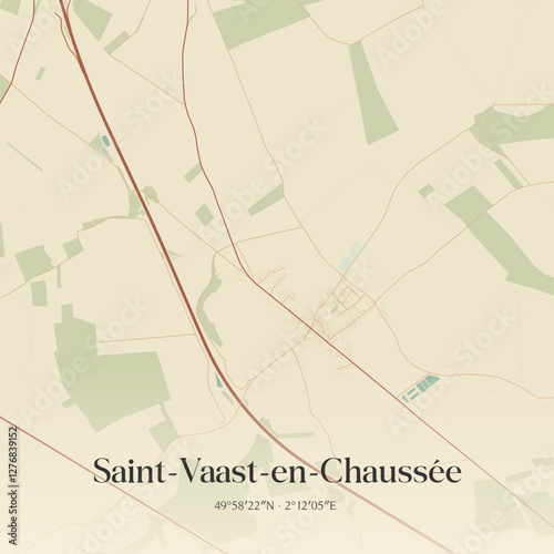 Vintage map of Saint-Vaast-en-Chaussée, France.