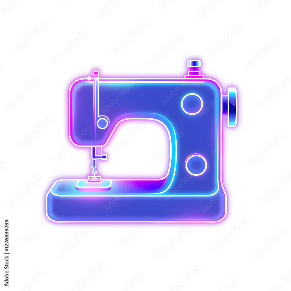 sewing machine holographic 3D icon. neon symbol vector illustration isolated on white background. Generative AI sewing machine holographic 3D icon. neon symbol vector illustration isolated on white background. Generative AI