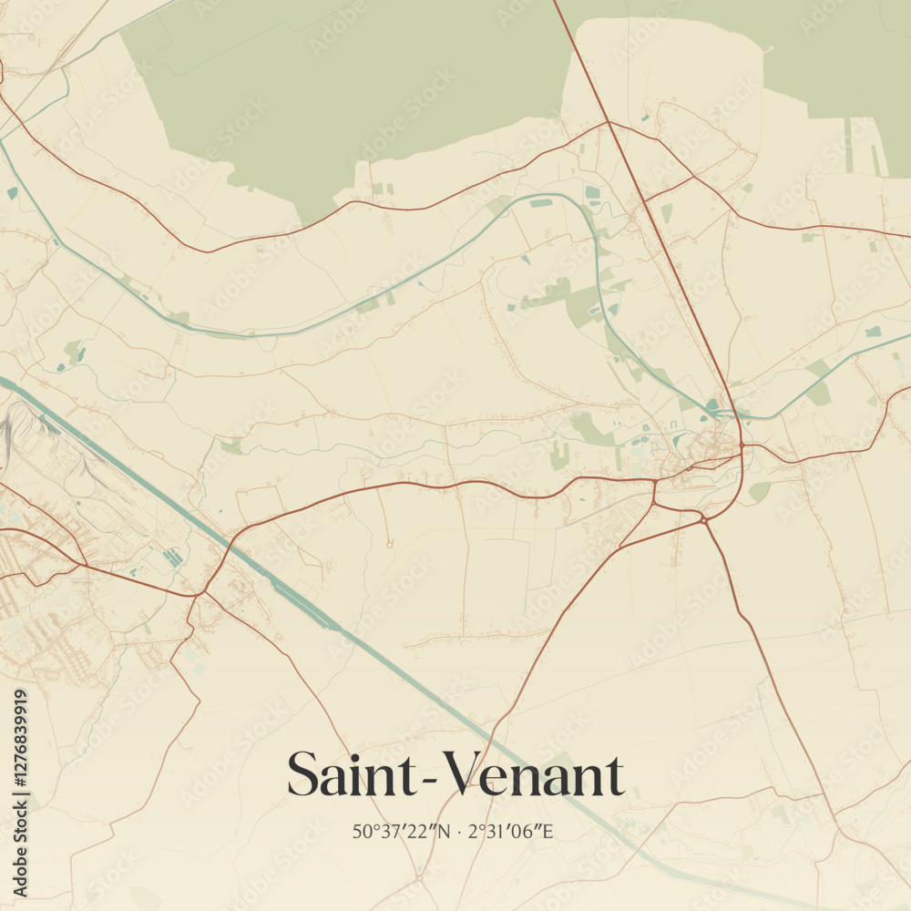 Fototapeta premium Vintage map of Saint-Venant, France.