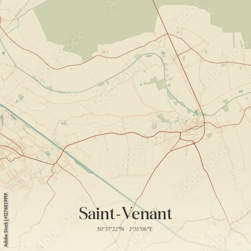 Vintage map of Saint-Venant, France.