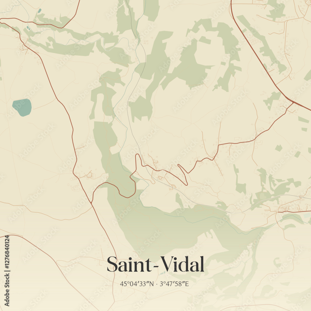 Obraz premium Vintage map of Saint-Vidal, France.