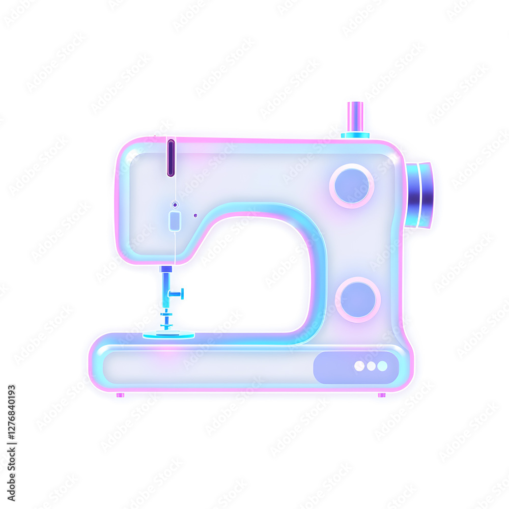 sewing machine holographic 3D icon. neon symbol vector illustration isolated on white background. Generative AI sewing machine holographic 3D icon. neon symbol vector illustration isolated on white background. Generative AI