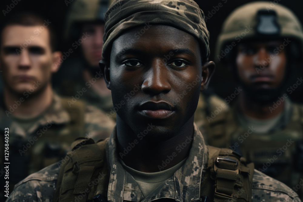 Fototapeta premium Image of courageous brave young soldier created with generative AI technology