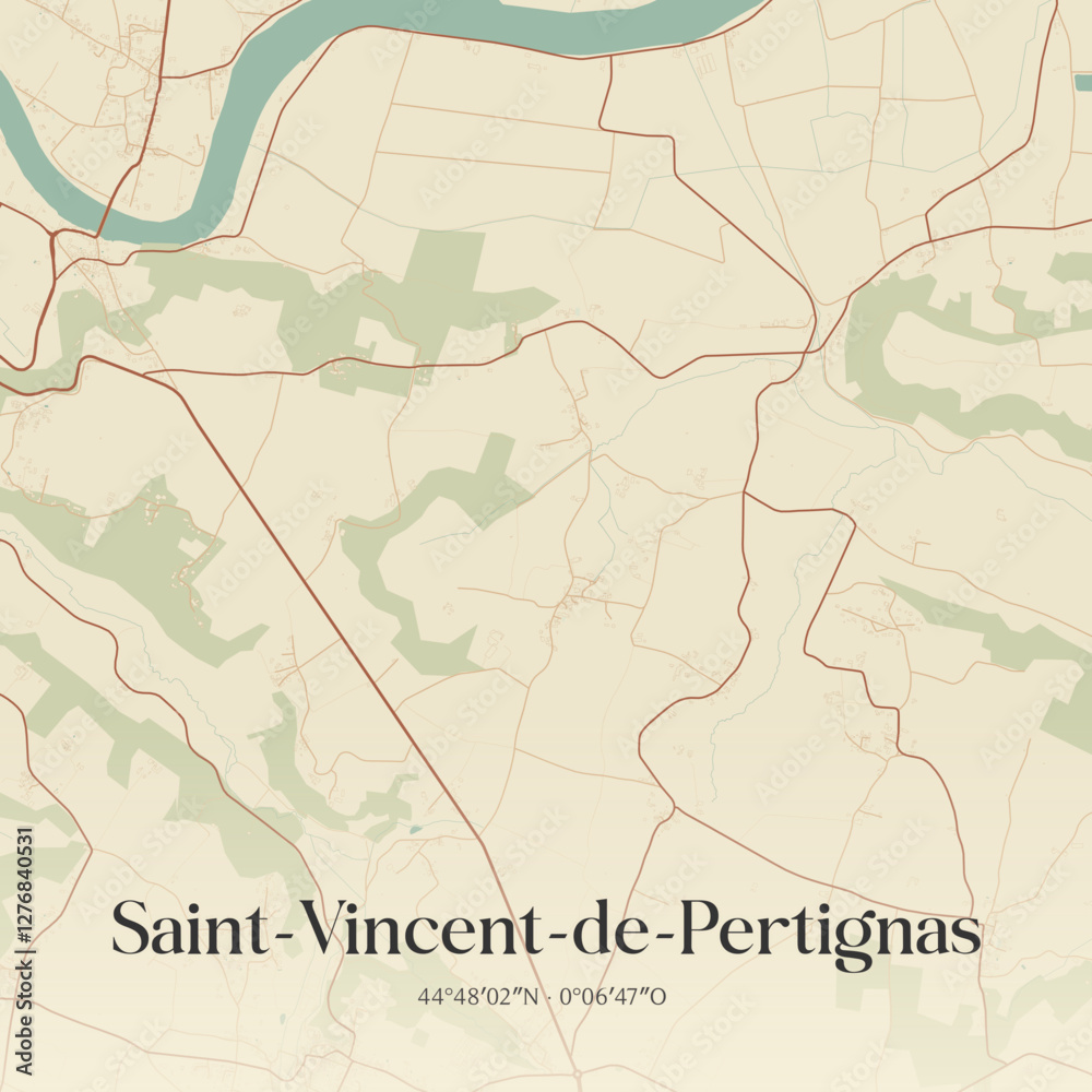 Fototapeta premium Vintage map of Saint-Vincent-de-Pertignas, France.