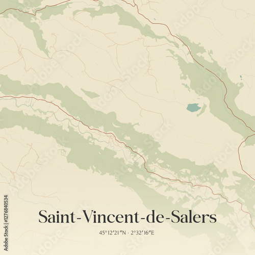 Vintage map of Saint-Vincent-de-Salers, France.