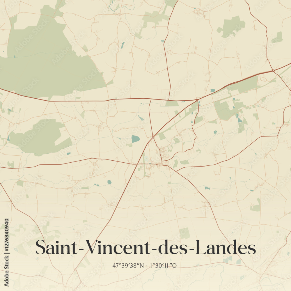 Fototapeta premium Vintage map of Saint-Vincent-des-Landes, France.